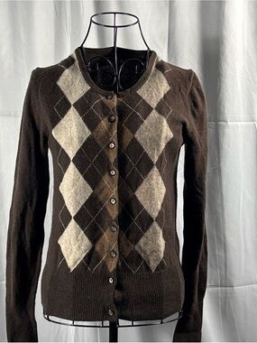Apt. 9 Cashmere Brown and Beige Argyle Button-Up Cardigan